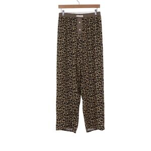 Hand Over Ex-Boyfriends Leopard Print Wide Leg Pants Plaid Waistband Size M
